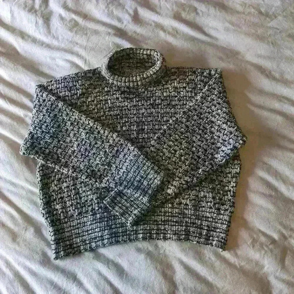 Jr Club Sweater, cropped Turtleneck,  beige gray and black, Size :XS - Picture 6 of 9